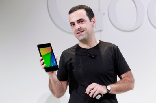 Hugo Barra, director of Product Management at Android, holds a new Nexus 7 tablet during a Google event at Dogpatch Studio in San Francisco